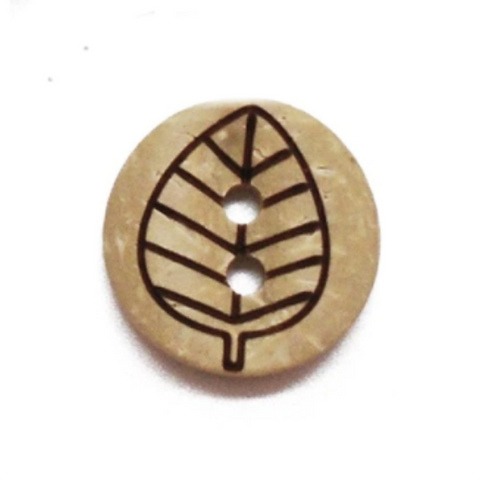 Buttons: Coconut Shell Leaf 2 Holes 15 mm
