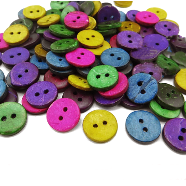 Buttons Round Coconut 2 Holes Dyed: 15mm, 18mm, 20mm