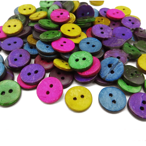 Buttons Round Coconut 2 Holes Dyed: 15mm, 18mm, 20mm