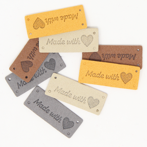 Labels/Tags Faux Suede Rectangular: Made with Love (Heart)