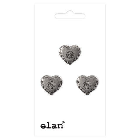 Buttons Silver Shank 16 mm (5/8") ETCHED HEART: 3 pack