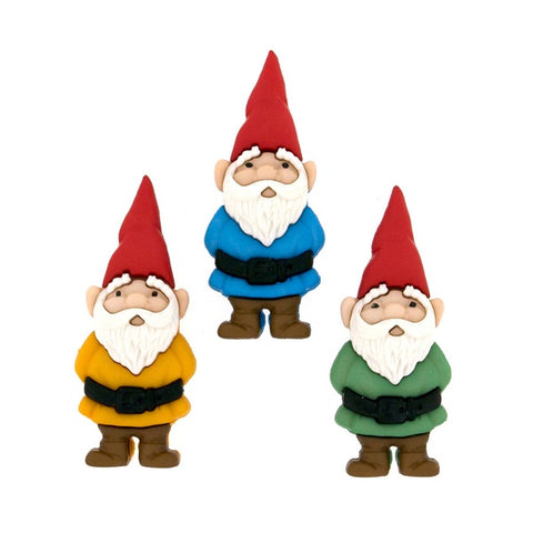 Buttons Plastic Shank GARDEN GNOMES: 3 pack