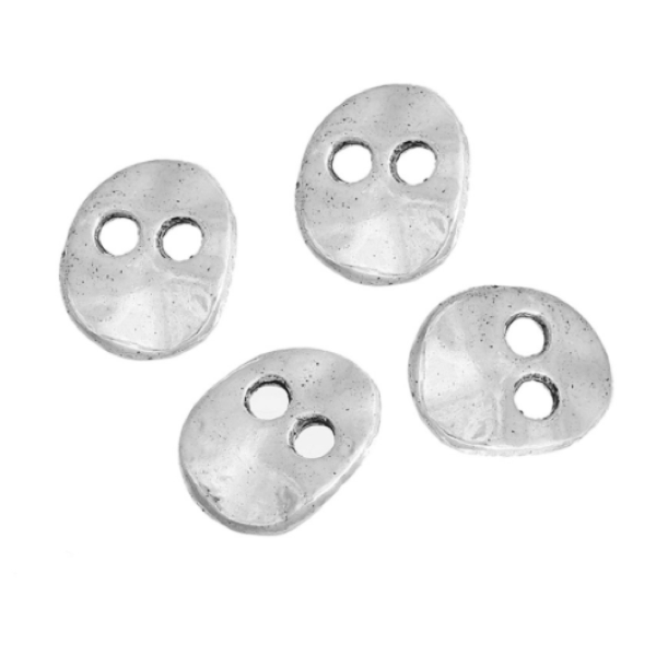 Buttons: Metal Oval 2 Holes Silver Irregular 13mm x 11mm
