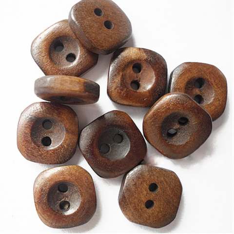 Buttons: Wood Square 2 Holes Dark Brown 15mm