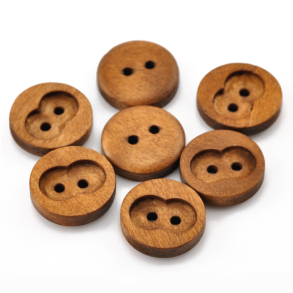 Buttons: Wood Round with Cutout 2 Holes Coffee 15mm